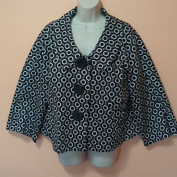 Lapis Black & White Swing Jacket Blazer Oversized Buttons 1X - Picture 1 of 11